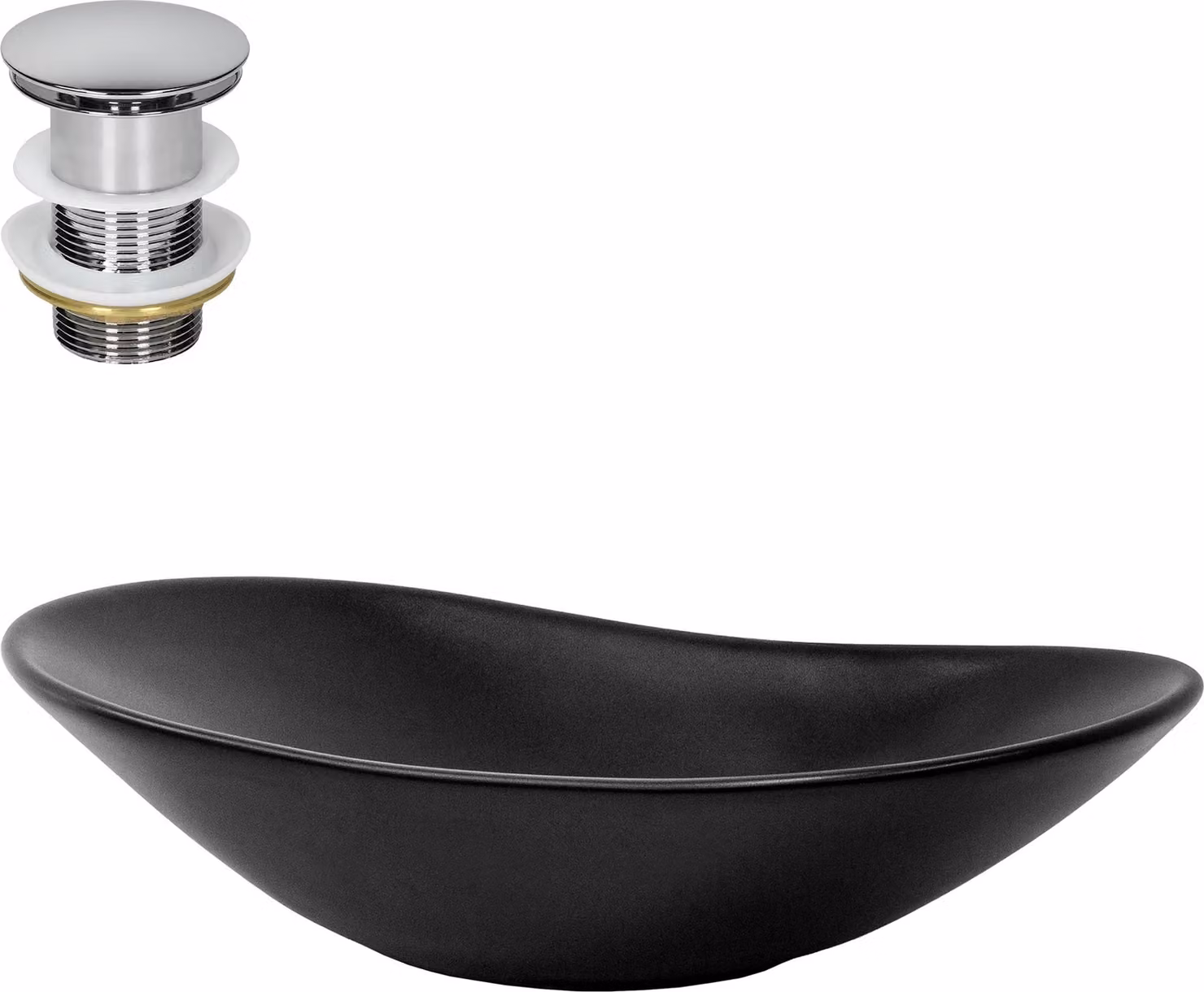 Lavabo LuxeBath Lavabo da appoggio ovale, 63x36x15,5 cm, nero, in Vetroceramica, incl. set di scarico senza troppopieno