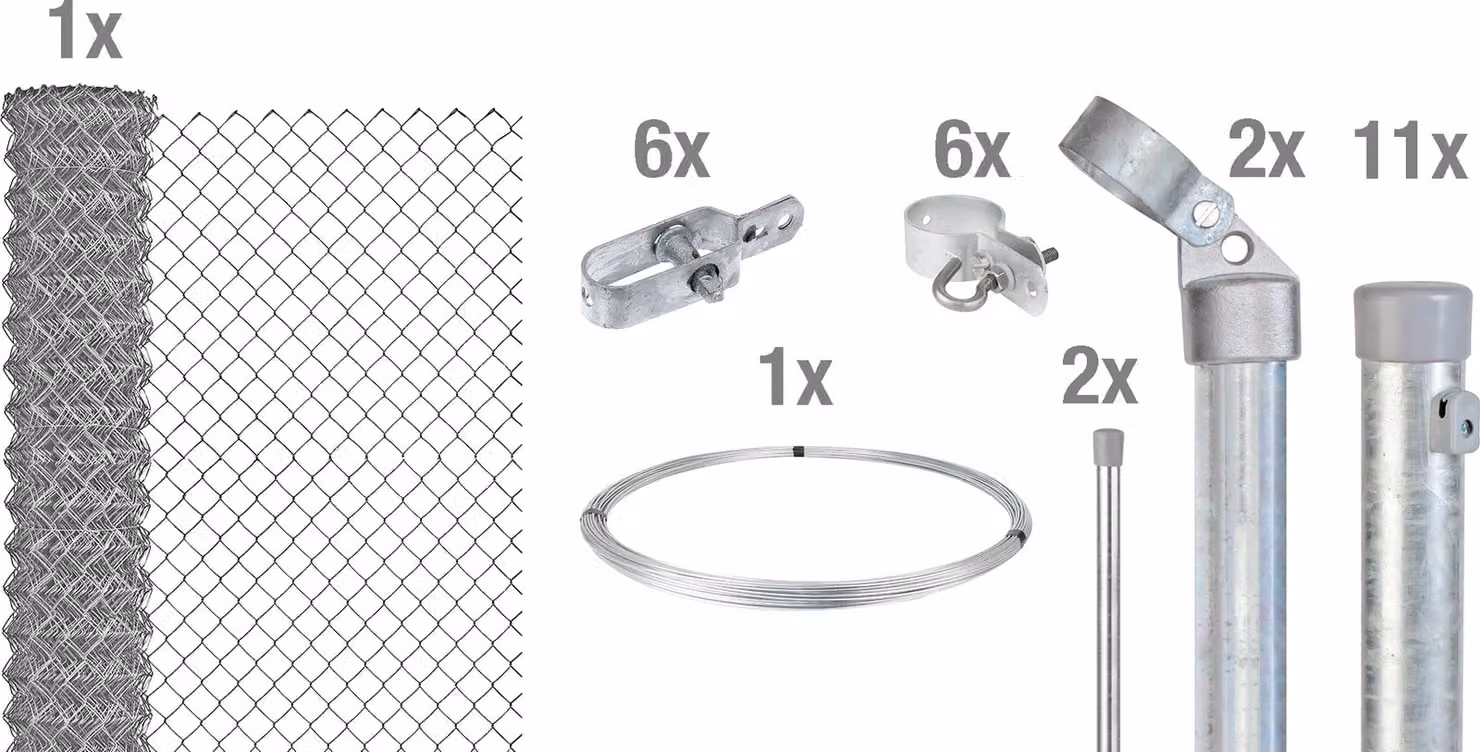 Alberts 634209 Recinzione in rete metallica come set completo di recinzione, per la posa nel calcestruzzo, zincata, altezza 80 cm, lunghezza 25 m