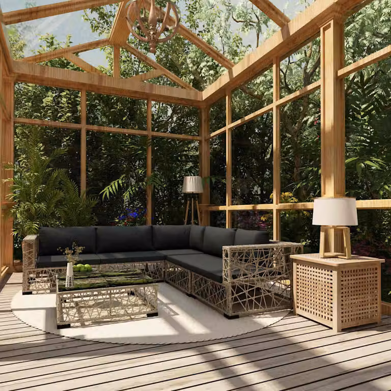 vidaXL Set Divani da Giardino a L 6 pz con Tavolino in Polyrattan e Cuscini Grigio