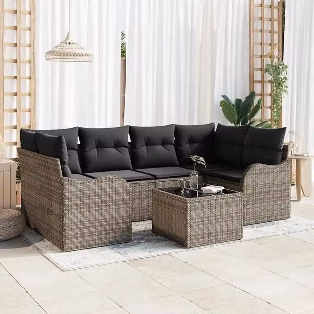 Set Divano da Giardino 7 pz 6-Numero di posti Grigio 3354268