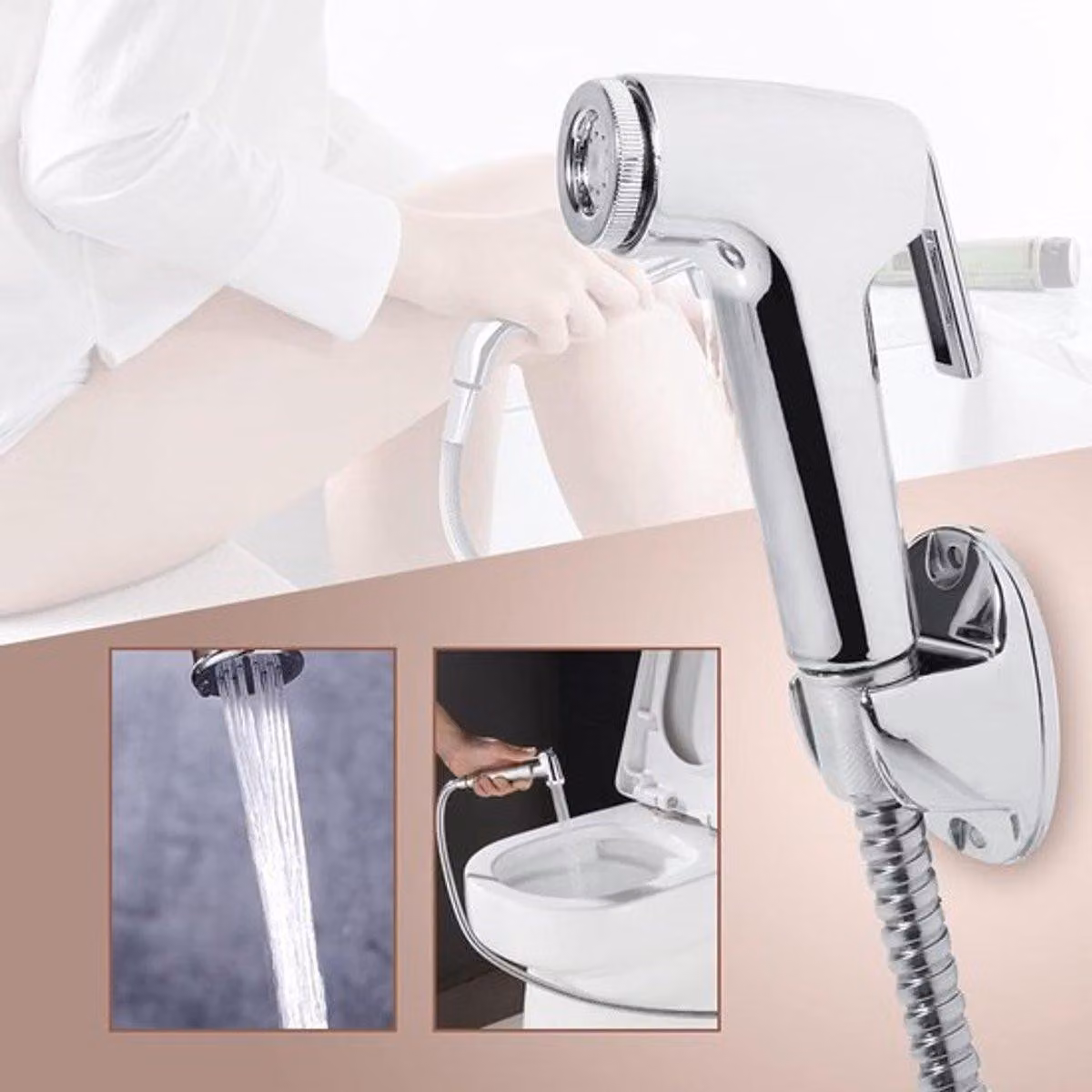 Doccia multifunzione per bidet - doccia per toilette in acciaio inossidabile, con supporto per il tubo flessibile e regolazione della pressione dell'acqua