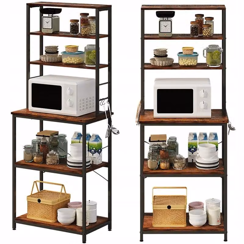 Scaffale Multifunzionale Mobile Da Cucina Vintage Retro Marrone Loft 6 Ripiani 166 Cm