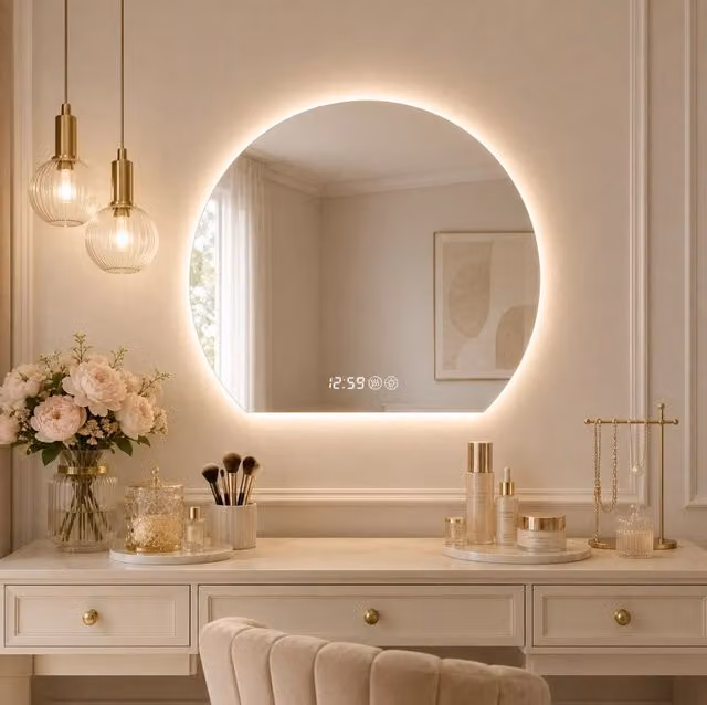 Specchio da bagno LED 80 cm con luce regolabile, funzione antiappannamento, display orologio e temperatura, vetro argento HD 5 mm resistente a corrosione