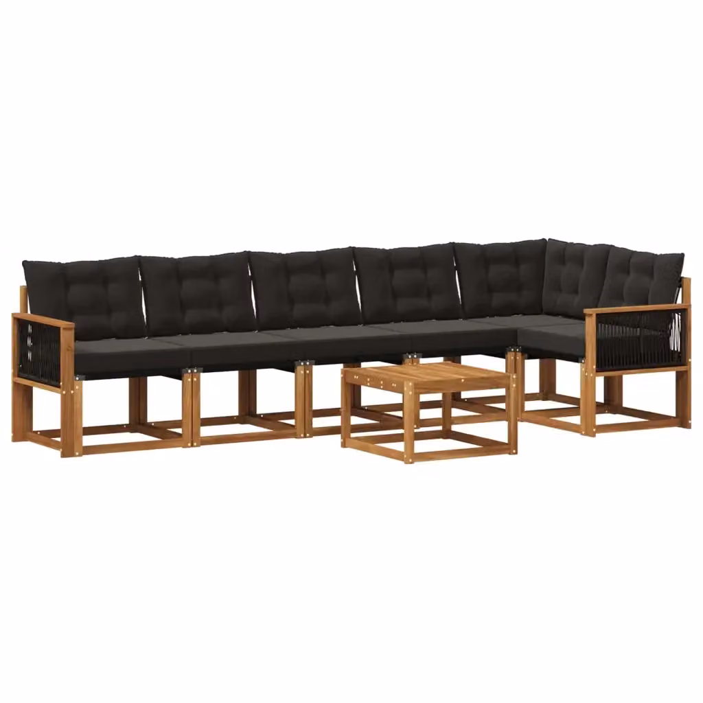 Set di divani da esterno a L con tavolino vidaXL, 7 pezzi in legno di acacia e tessuto textilene, marrone e nero – 2