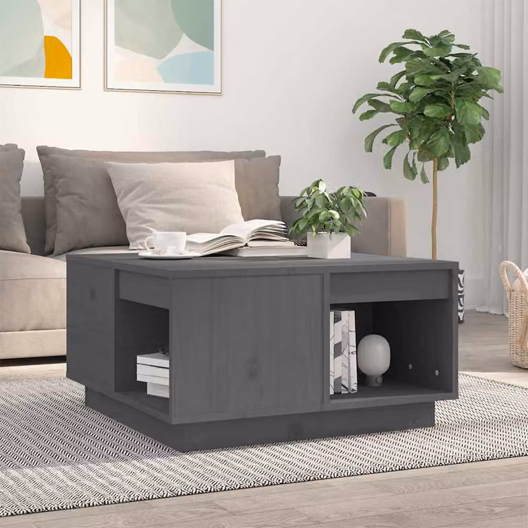 vidaXL Tavolino da Salotto Rettangolare in Legno di Pino Nero e Grigio L/P/H: 60 x 61 x 32,5 cm