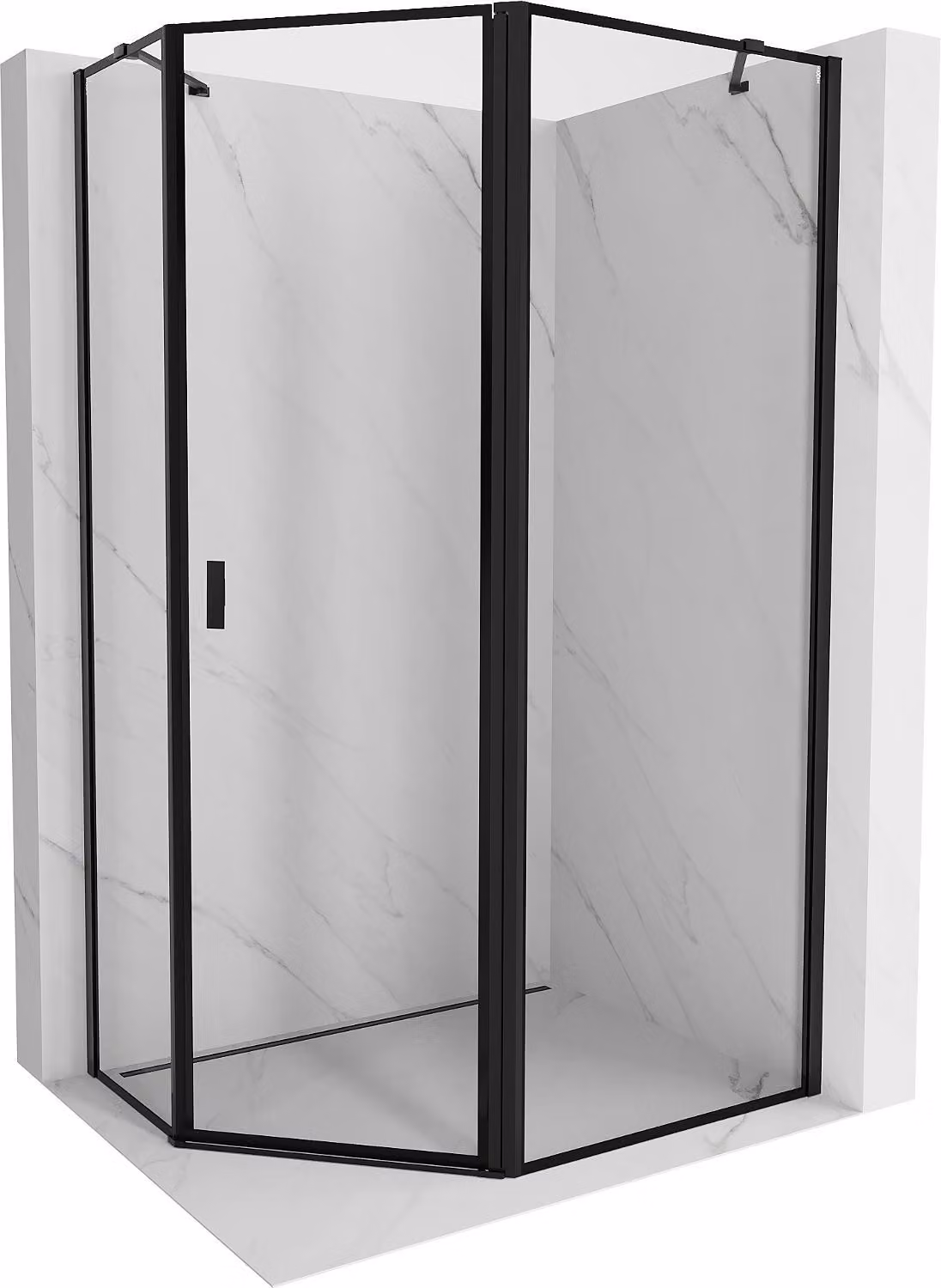 Mexen Mist cabina doccia pentagonale asimmetrica apribile destra 100 x 80 cm, cornice nera, nero - 8A8-100-080-70-70-P