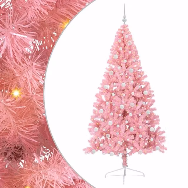 Albero di Natale artificiale moderno vidaXL rosa con luci LED bianco caldo in PVC e metallo, Altezza: 240 cm