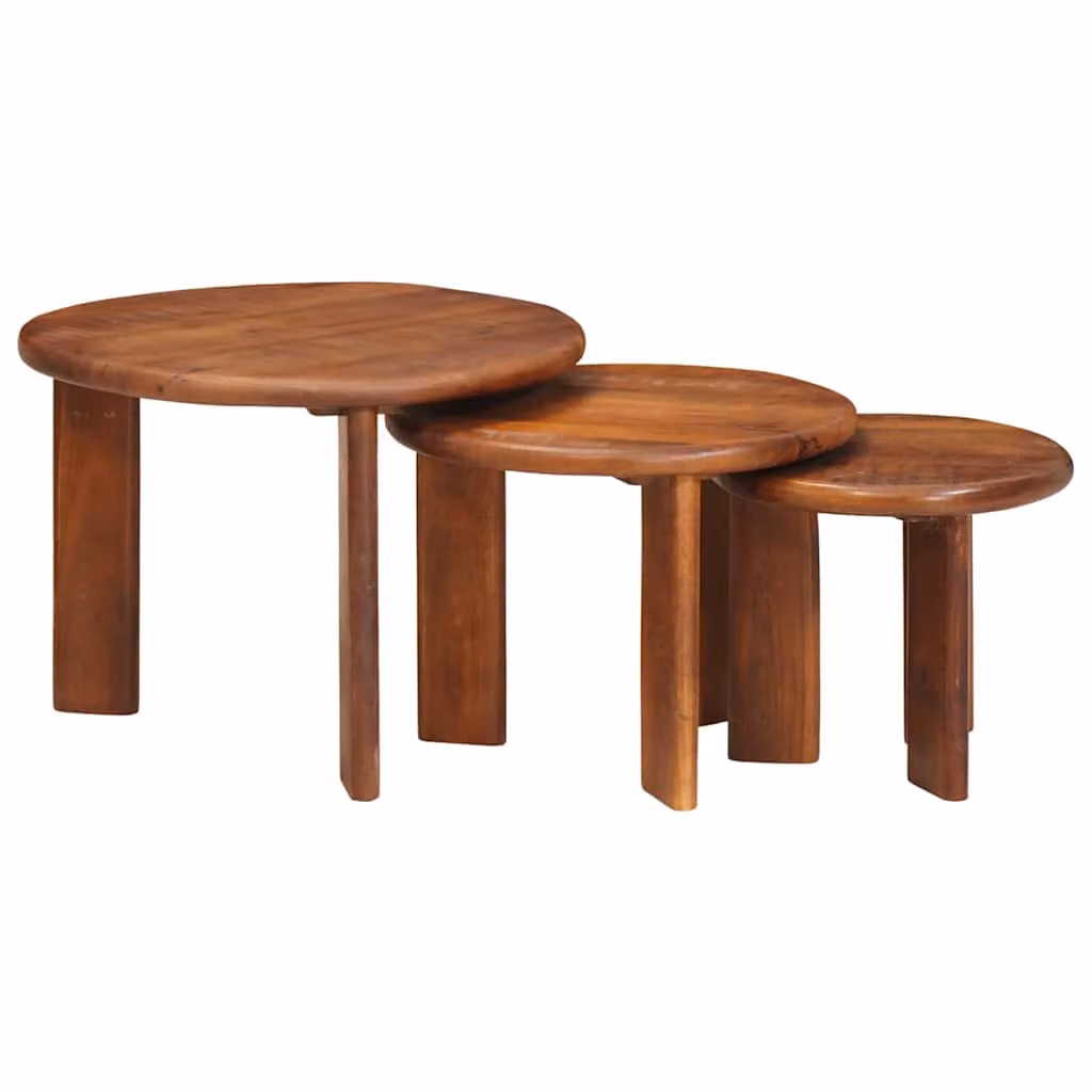 Set di 3 tavolini da caffè nido vidaXL in legno di mango marrone, design moderno e rotondo, Ø 54 x 40 cm