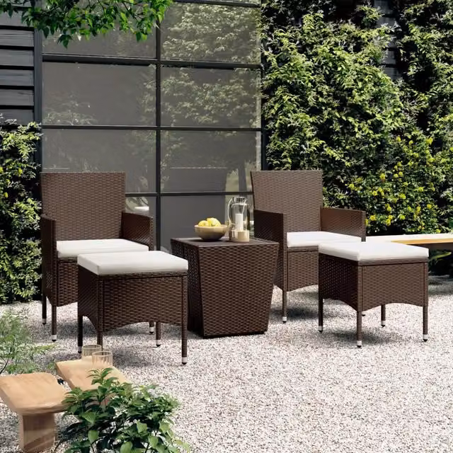 Set Bistrot Giardino 5 pz Polyrattan e Vetro Temperato Marrone 3058371