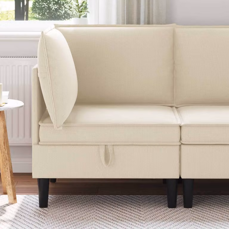vidaXL Divano Angolare Moderno in Velluto Beige con Contenitore per il Soggiorno
