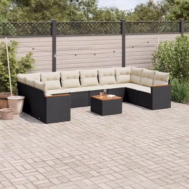 Set Divani da Giardino 11 pz con Cuscini in Polyrattan Nero 3258731