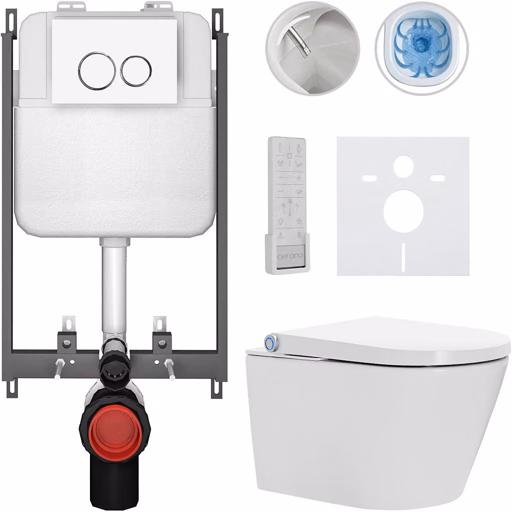 WC sospeso con bidet Basic/Cronus Premium - bianco lucido - pulsante WC Dualo/bianco - da incasso - 59,3x38,4 cm