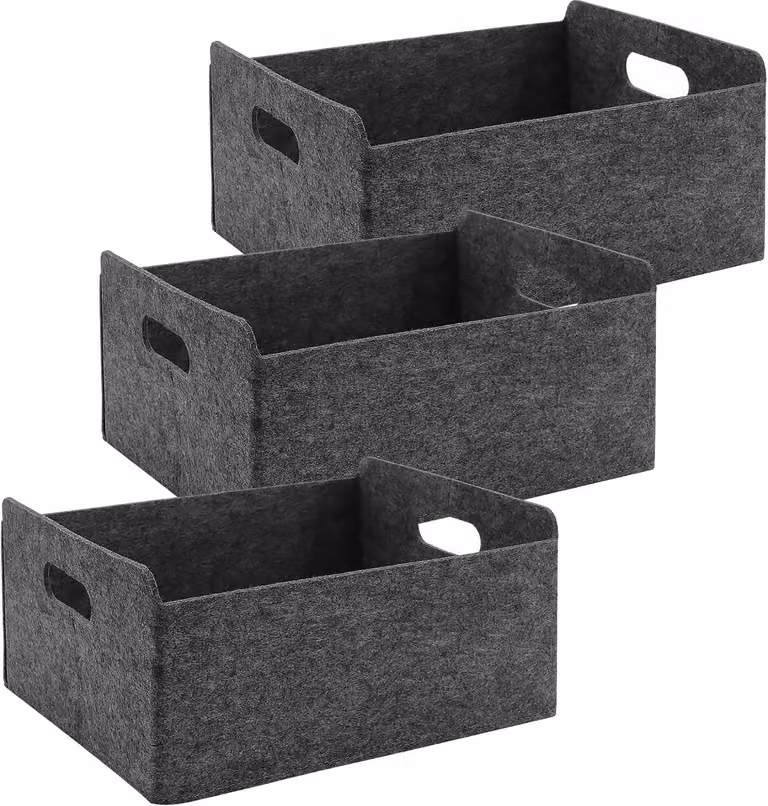 Set di 3 scatole contenitore, in feltro, dimensioni 31x24x15 cm, pieghevoli, con maniglie, ideali per riporre abiti