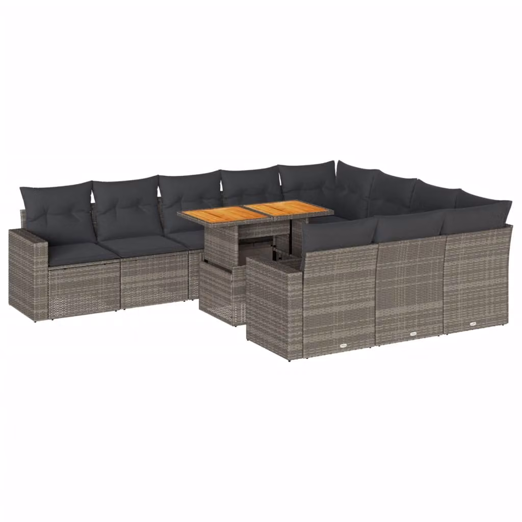 Set Divani da Giardino 11 pz con Cuscini in Polyrattan Grigio