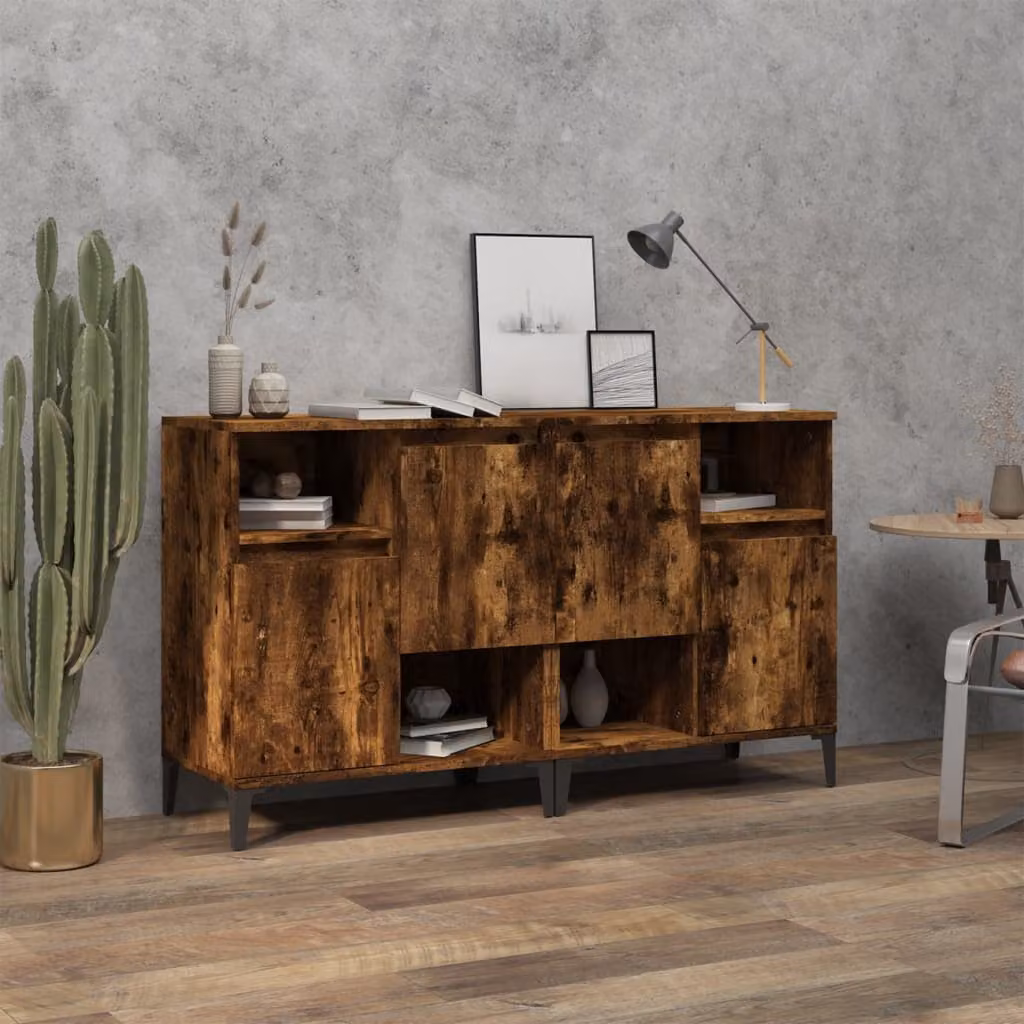 Set di 2 credenze vidaXL in legno multistrato e MDF, colore rovere fumo, L 60 cm x P 35 cm x H 70 cm