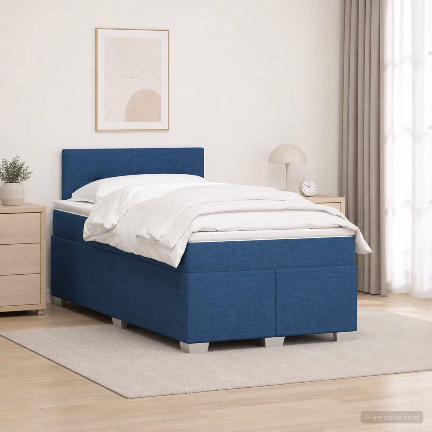 Letto box spring con materasso ibrido vidaXL in tessuto blu e bianco L/P: 120 x 200 cm