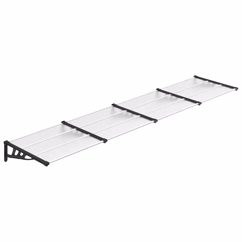Tettoia per porta vidaXL in policarbonato nero e trasparente L: 396 cm, P: 90 cm – 2