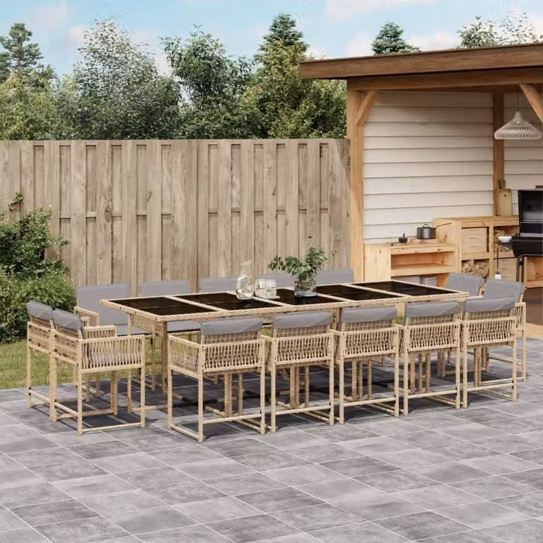 Maison Exclusive - Set Pranzo da Giardino 15 pz con Cuscini Beige Misto Polyrattan