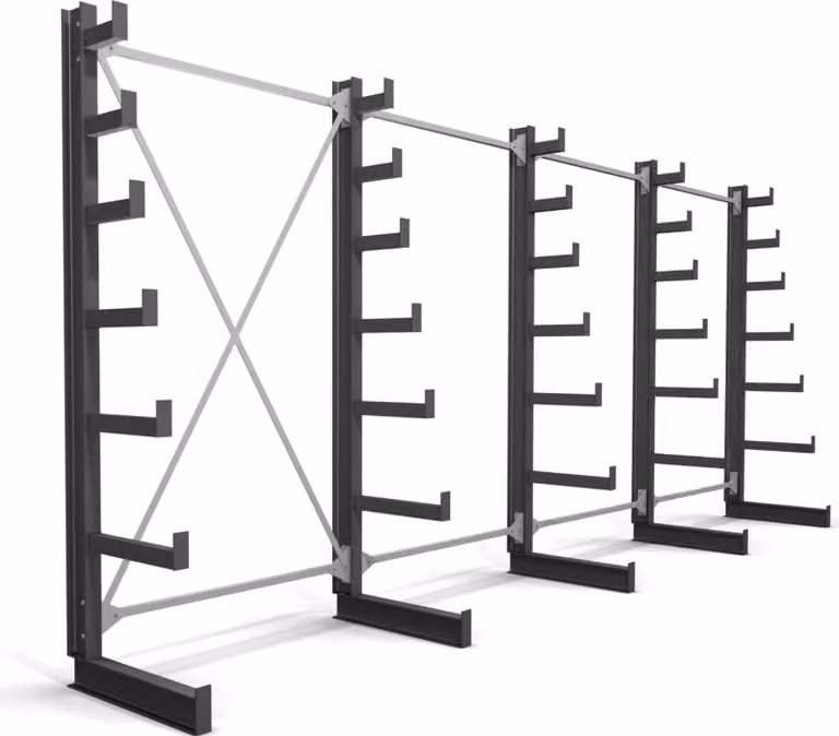Scaffalatura cantilever STIER, monofronte, 4 campate con 6 livelli discendenti, LxHxP 5200x2000x500 mm, scaffalatura con 6 bracci a sbalzo inclinati verso l'alto, portata per braccio a sbalzo 200 kg, sistema di immagazzinamento con robusta struttura in ac