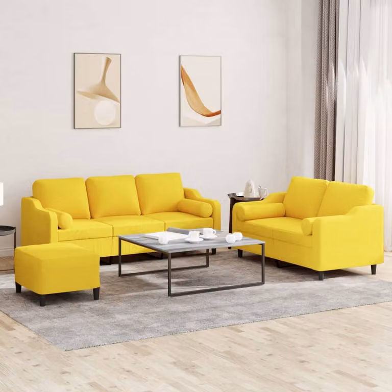 Maison Exclusive - Set divano a 3 pezzi con cuscini in tessuto giallo chiaro