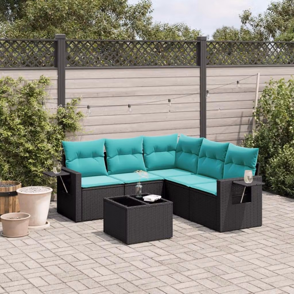 Maison Exclusive - Set di 6 divani da giardino con cuscini, polyrattan nero