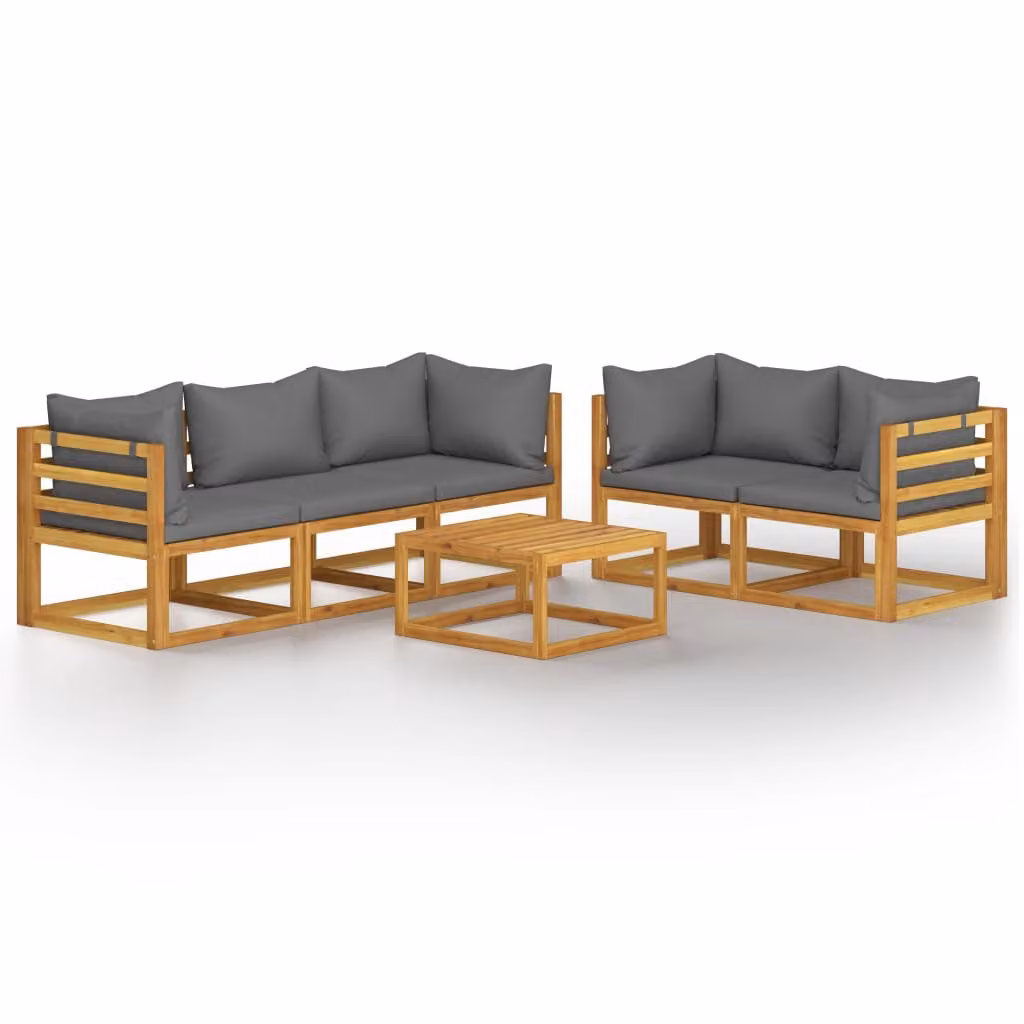 Set Divani da Giardino 6 pz con Cuscini in Massello di Acacia