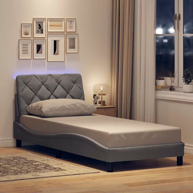 vidaXL Giroletto moderno con illuminazione LED e porta USB, Grigio Chiaro, 90x190 cm