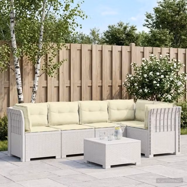 Divano da Giardino 5 Posti con Cuscini Stile Rattan PP Bianco 3444058