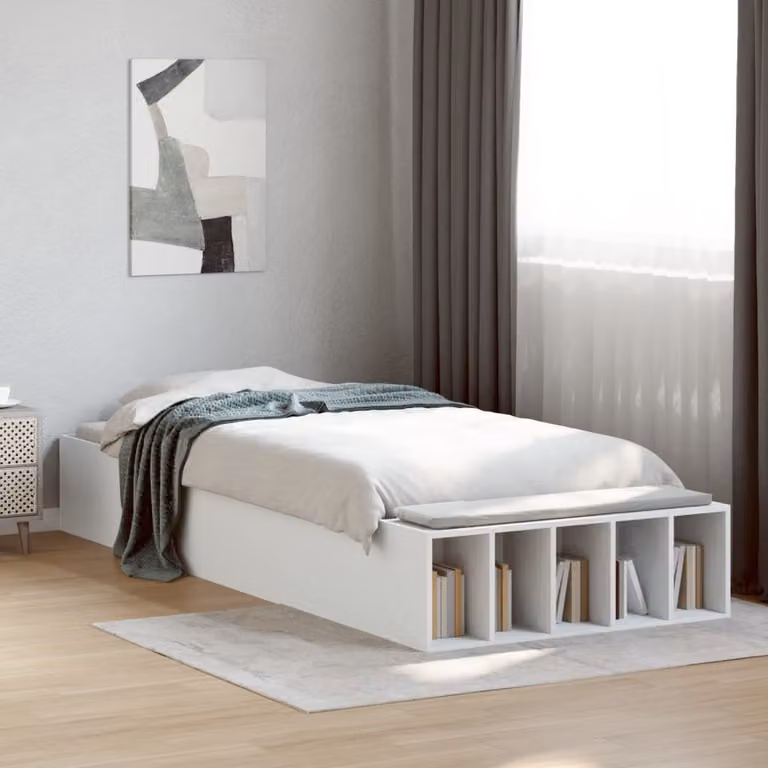 Letto moderno vidaXL bianco con contenitore laterale e doghe in legno L/P/H: 200 x 100 x 225,5 cm