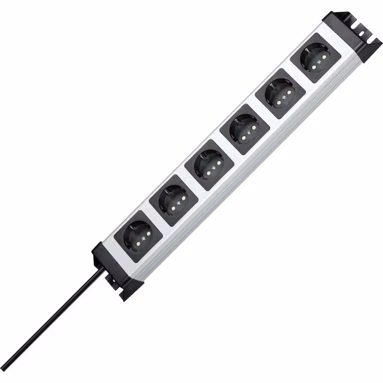 Presa Kopp POWERversal, grigio/nero, 6 vie, 6 contatti di terra, cavo di alimentazione da 1,4 m