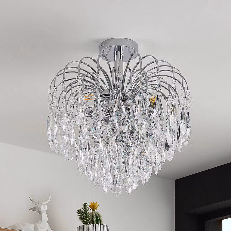 Plafoniera soffitto Silino Lindby, dimmerabile, Cromo / Argento, Soggiorno / Sala da pranzo, Metallo, Moderno, Plafoniera