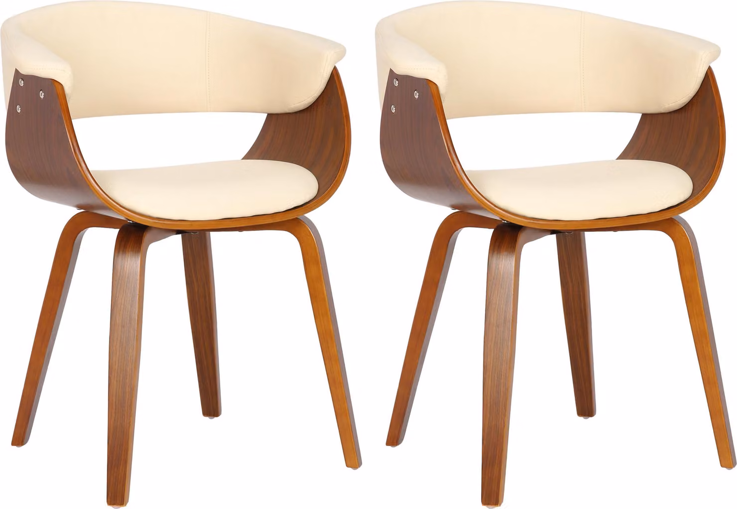 Sedia Bruce - (SET 2 pz) Pelle finta, gambe in legno di noce - Crema