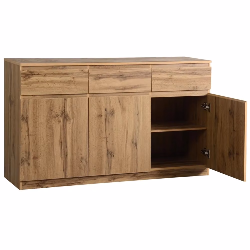 Consolle salvaspazio Minimal con ante e cassetti in effetto legno rovere, L: 135 cm, P: 40 cm, H: 81 cm – 2