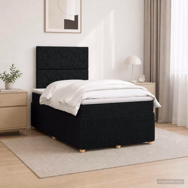 Maison Exclusive - Letto boxspring a LED con materasso, nero, 120 x 200 cm, rivestimento in tessuto
