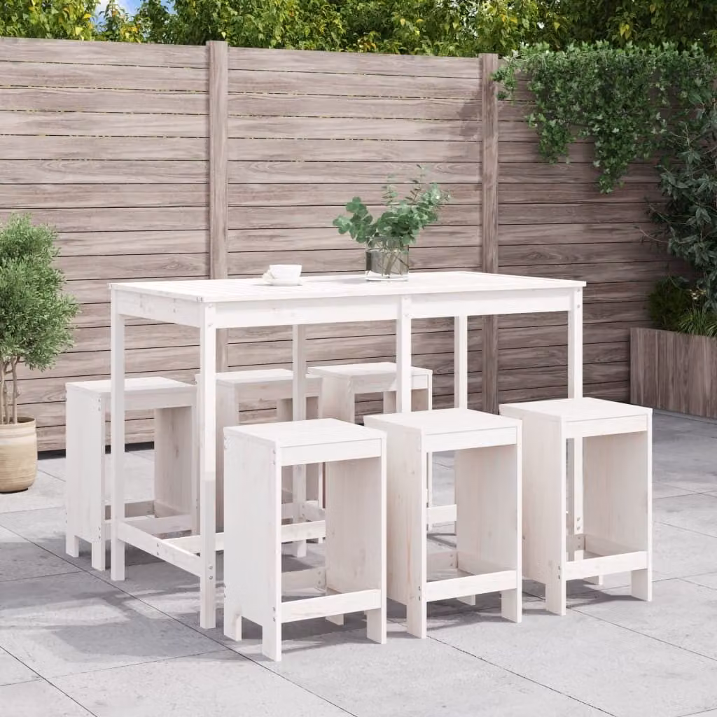Maison Exclusive - Set Bar da Giardino 7 pz Bianco in Legno Massello di Pino