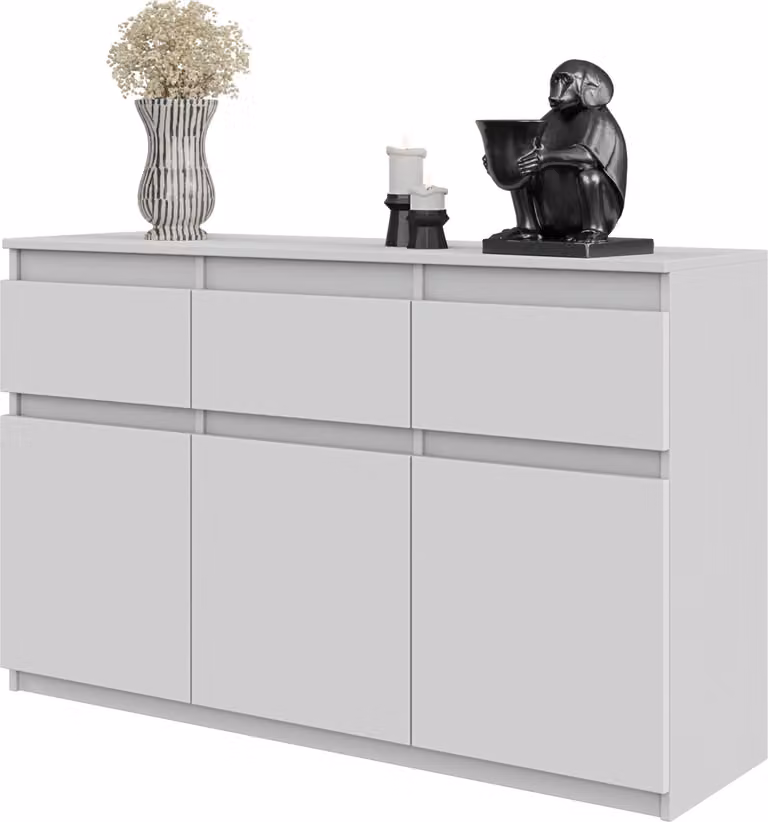 FURNICA - NOAH - Cassettiera / credenza con 3 cassetti e 3 ante - Bianco opaco H75cm L120cm P35cm