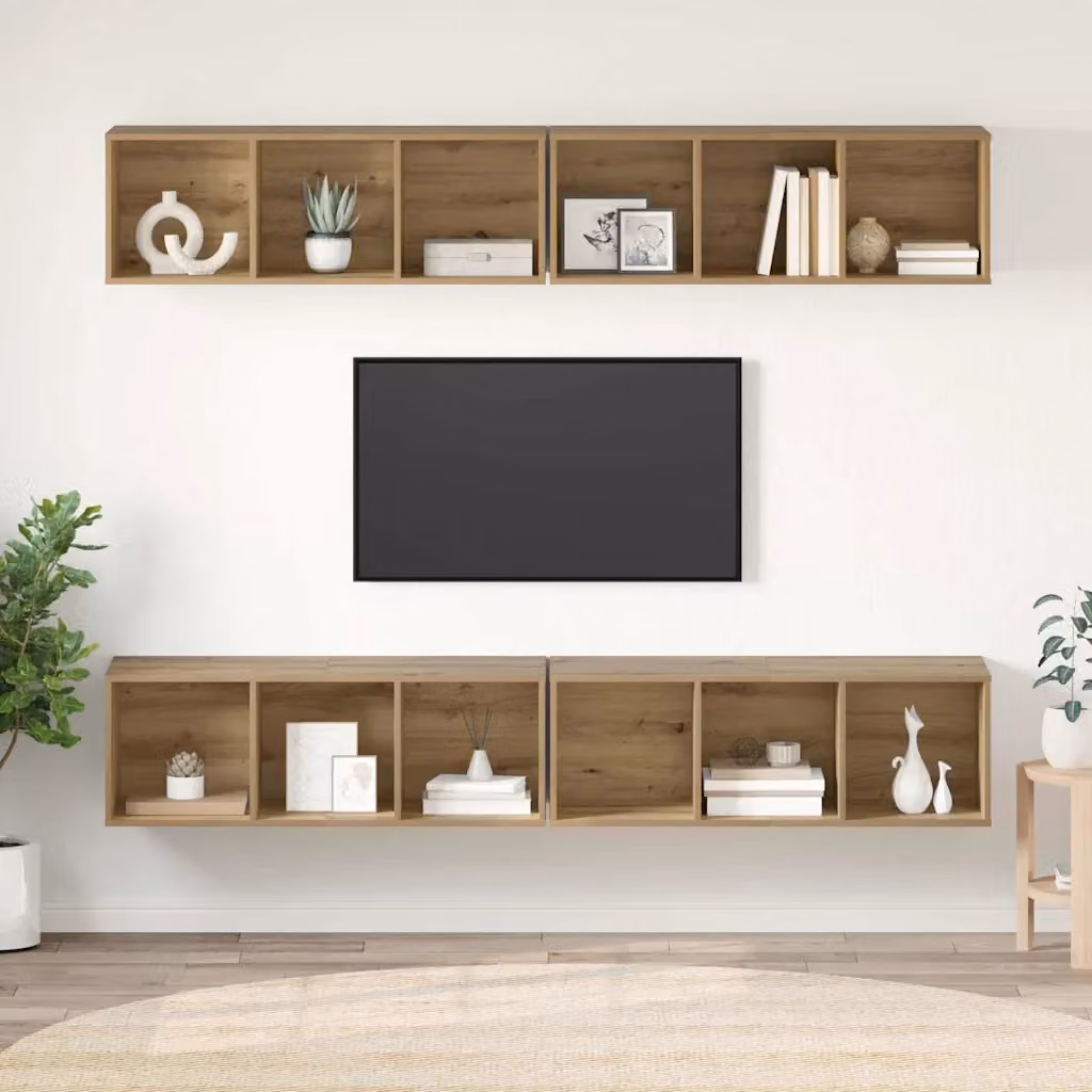 Set mobile TV moderno vidaXL in 4 pezzi color rovere, L/P/H: 37 x 37 x 107 cm – 1