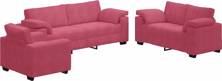 Set di Divani 3 pz con Cuscini Rosso Vino in Velluto