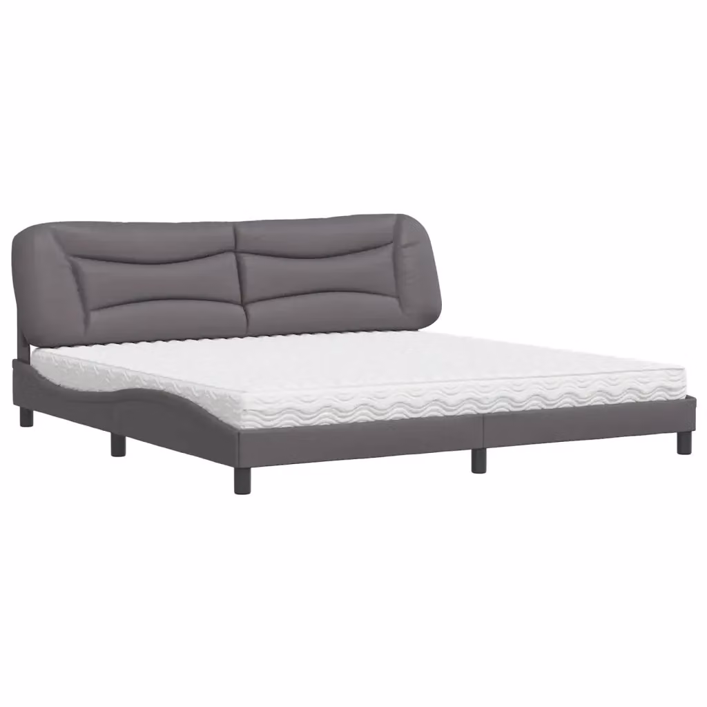 Letto con Materasso Hvar vidaXL Grigio e Bianco in Similpelle e Tessuto L/P/H: 200 x 200 x 74,5 cm – 2
