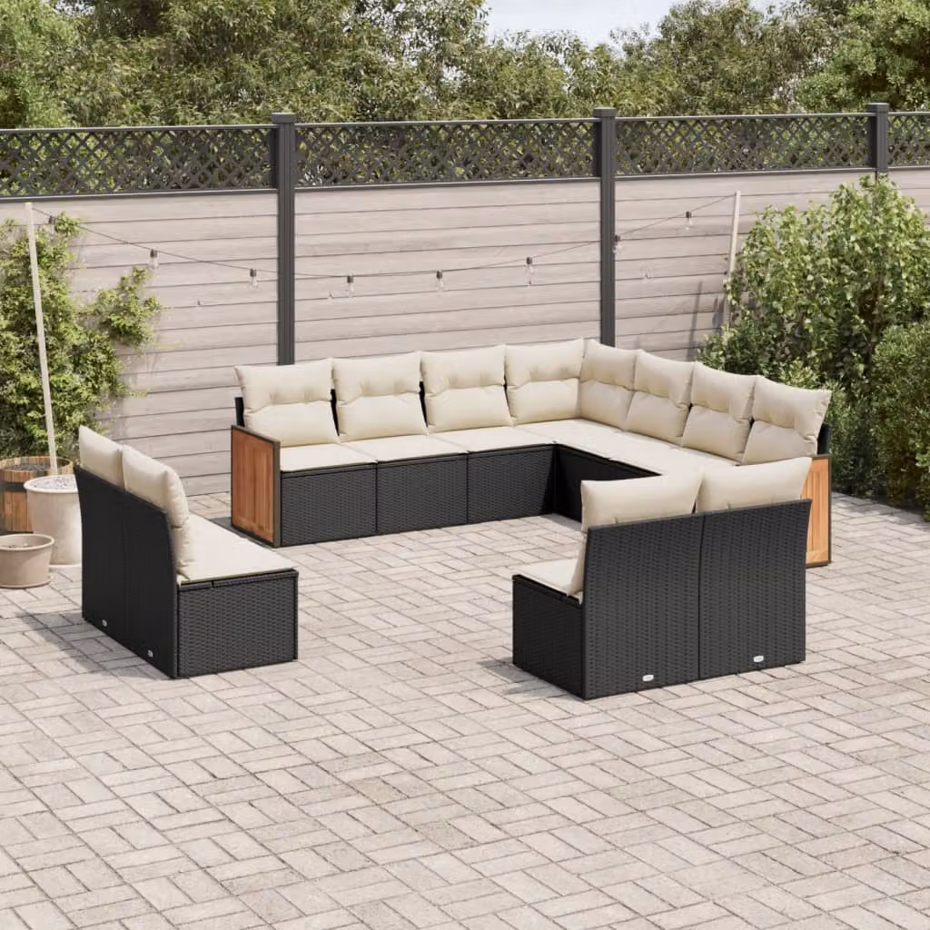 vidaXL Set Divani da Giardino a L 11 pz in Polyrattan Nero con Cuscini e Coperture Rimovibili – 1