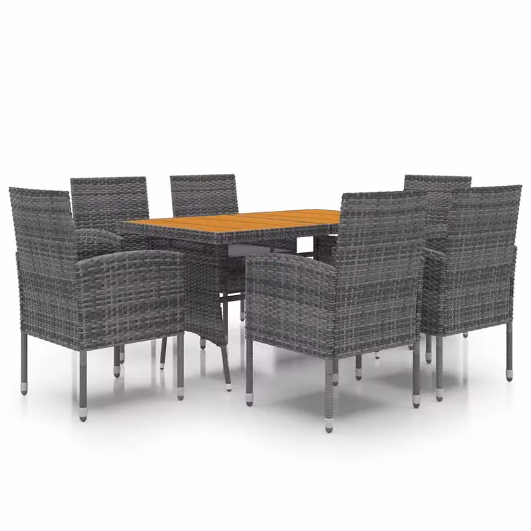 Set da Pranzo per Esterni 7 pz in Polyrattan Grigio