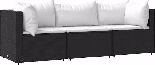 Set Divani da Giardino 3 pz | Set Salotto da Giardino con Cuscini Nero in Polyrattan