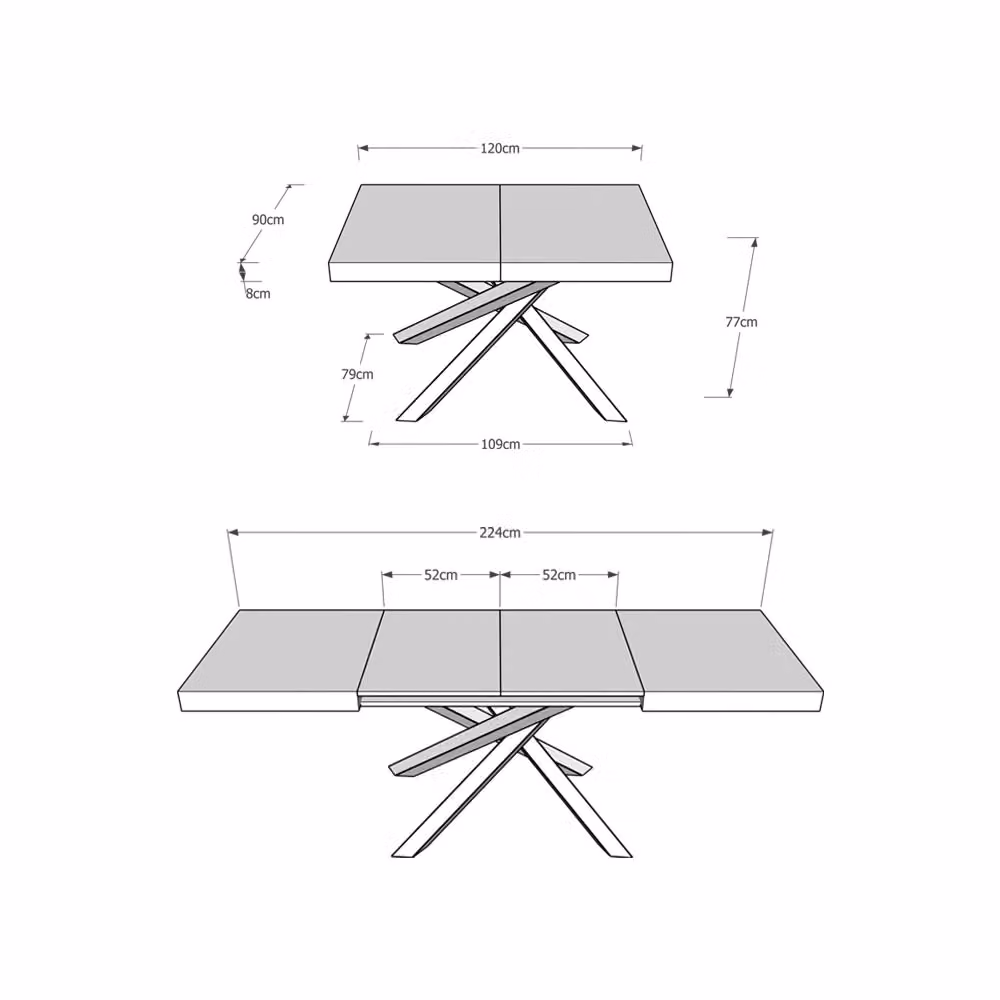 Tavolo allungabile moderno Bs Com in finitura Volta Noce e marrone con telaio a X L/P: 90 x 120/224 cm – 2