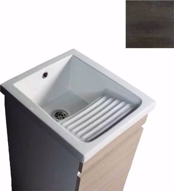 Mobile Lavatoio in Ceramica 1 Anta e Strofinatoio Integrato 45x50x86A cm Olmo Scuro