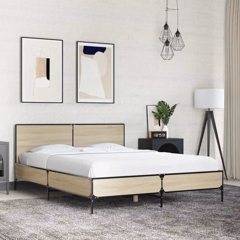 Letto matrimoniale per adulti Design In in legno e metallo Rovere Sonoma L: 120 cm, P: 200 cm, H: 80 cm – 2