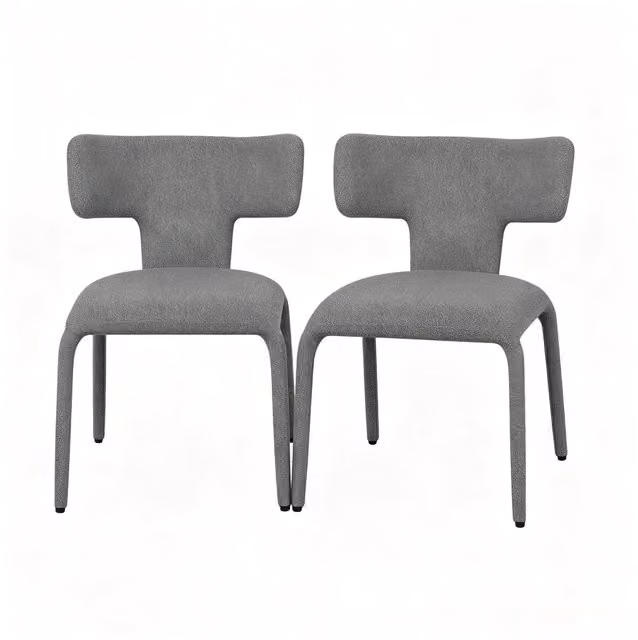 Set di 2 sedie da pranzo moderne Chicfurn in lino grigio con schienale curvo, seduta imbottita e ruote in metallo