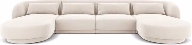 Divano panoramico Tulum a 5 posti Cosmopolitan Design in velluto beige chiaro con forma a L e orientamento sinistro L/P/H: 330 x 154 x 70 cm