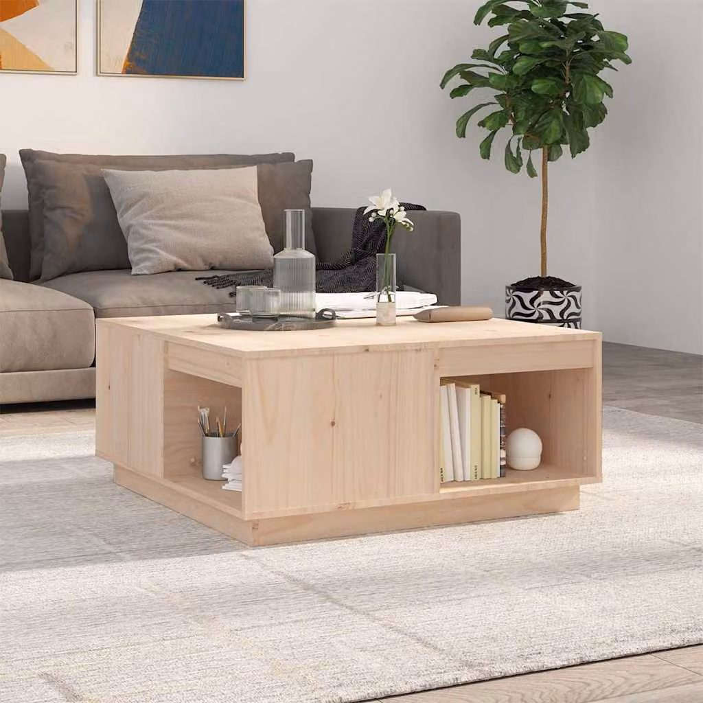 vidaXL Tavolino da Salotto in Legno di Pino Massello Rustico Beige L: 80 cm, P: 81 cm, H: 36,5 cm