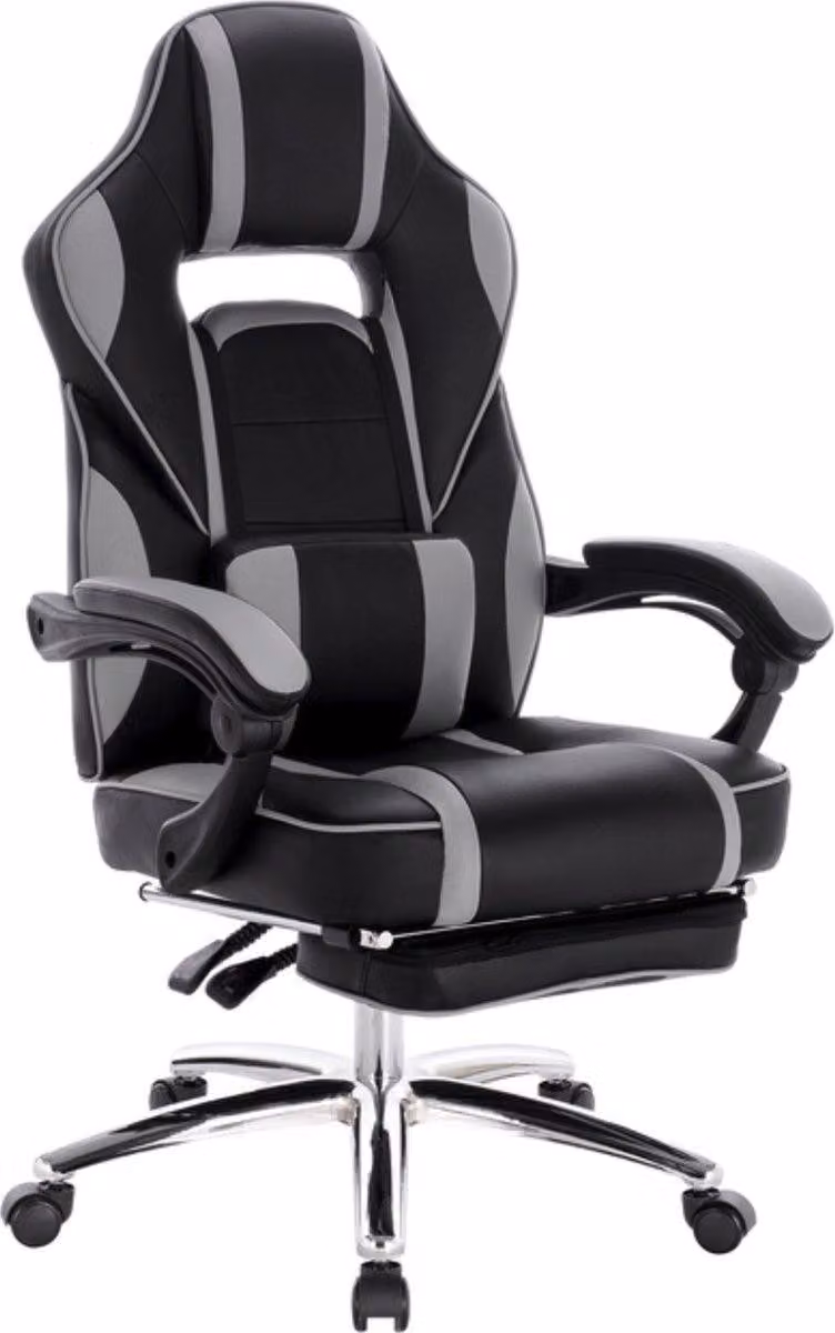 Happyment Gaming Chair Tokio - Con poggiapiedi - Grigio - Regolabile in altezza - Ergonomica - Con braccioli