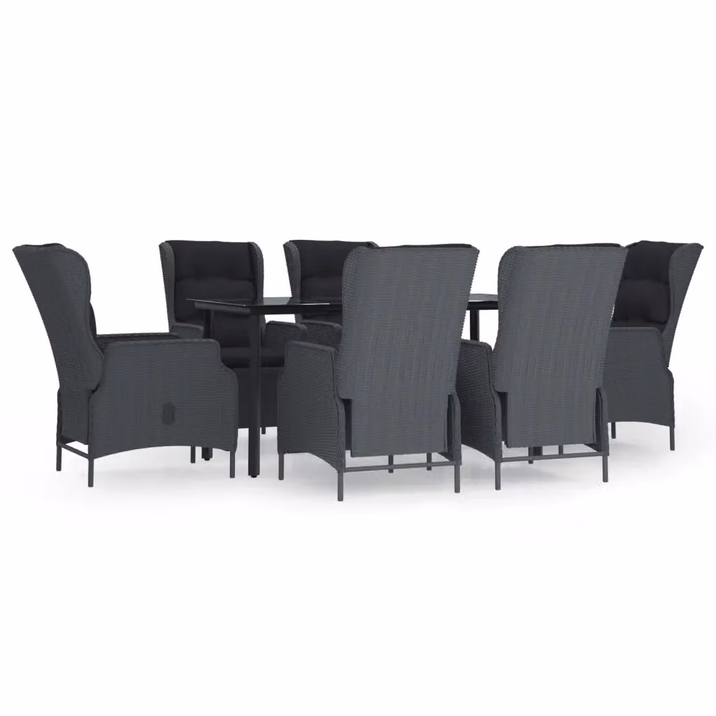 Set da Pranzo da Giardino Moderno vidaXL in Polyrattan con Piano in Vetro, 7 Pezzi, Grigio e Nero – 2
